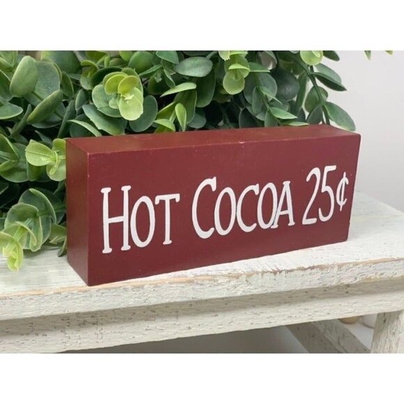 Farmhouse Hot Cocoa Mini Sign 5 Inch Freestanding Red Tiered Tray Decor - Picture 2 of 8